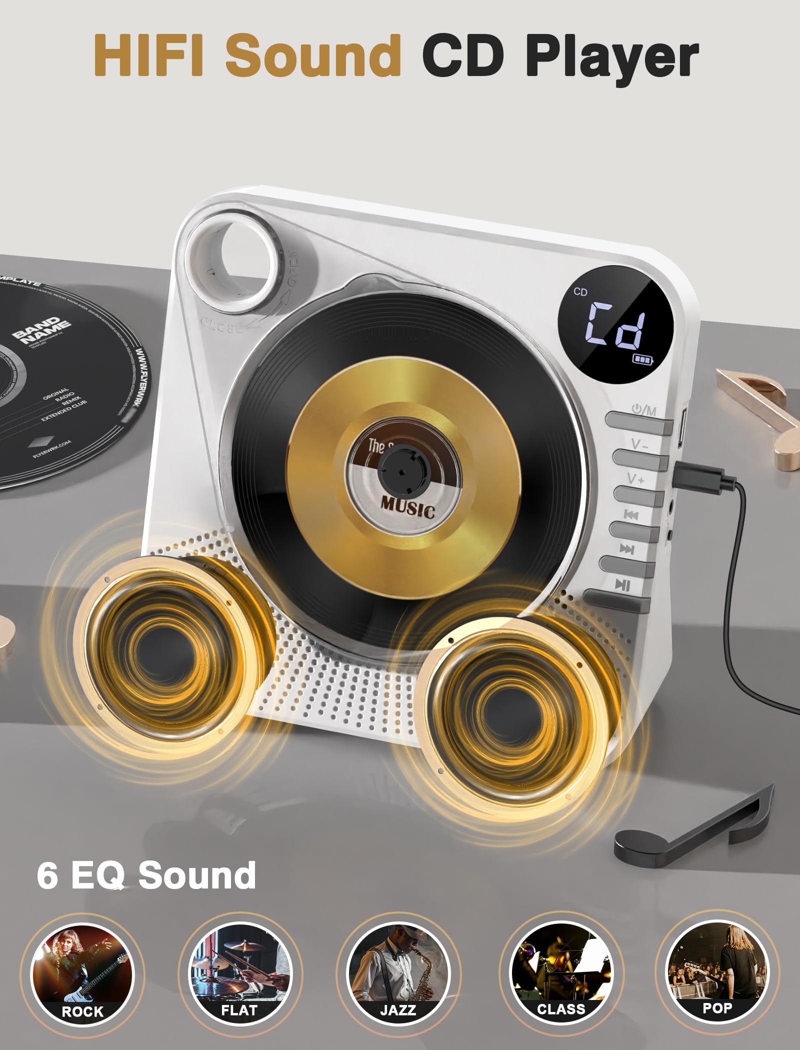 Desktop CD Player Bluetooth with HiFi Dual Speaker, CD Player for Home with Remote Control,Dust Cover,LCD Display,Sleep Timer,EQ Sound,USB/AUX/3.5mm Earphone Jack for Home,Kids,Gift