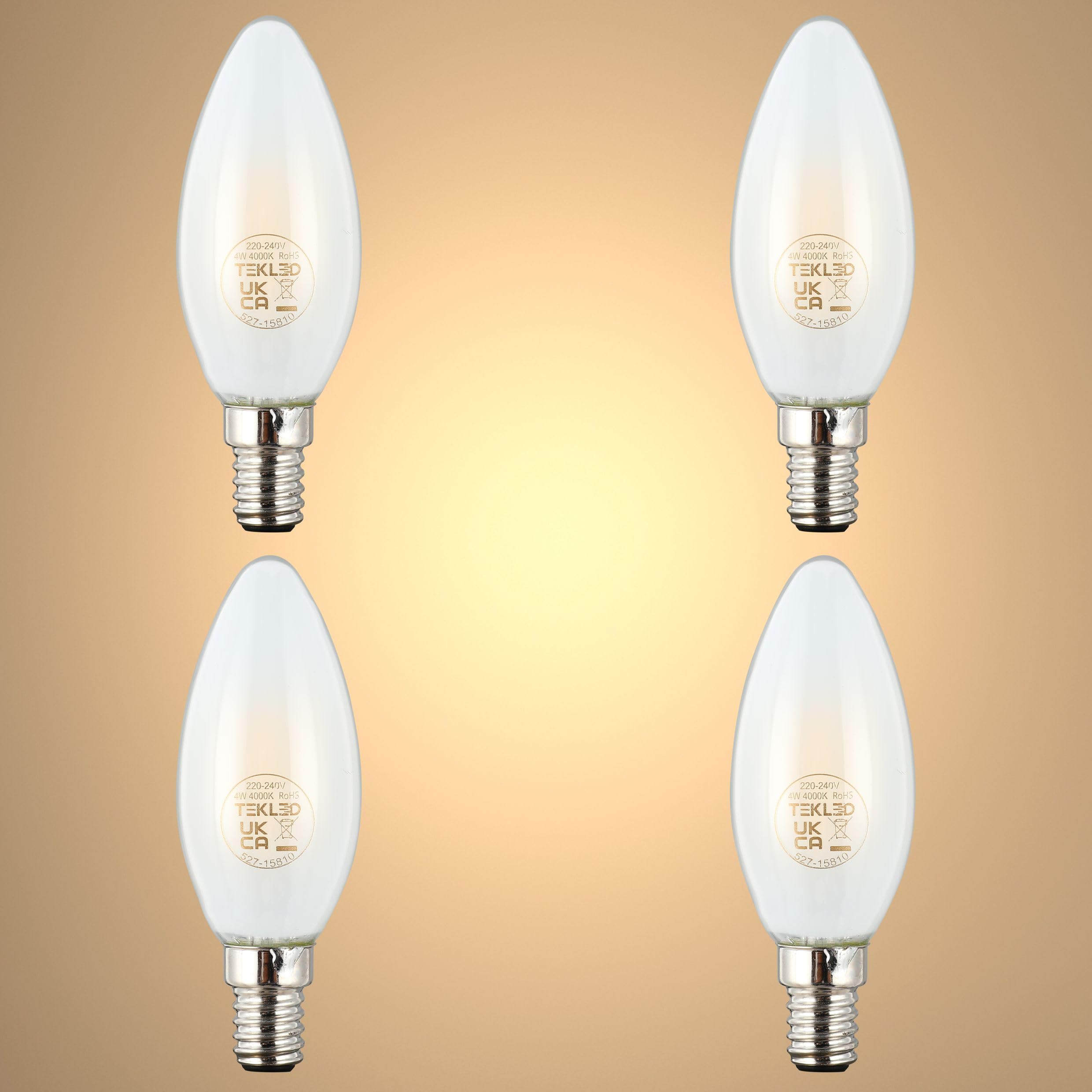 TEKLED® C35 Candle DIMMABLE Filament LED Bulbs | E14 Small Edison Screw | B11 Energy Saving 4W Light White Glass Bulb 40W Incandescent Bulb Equivalent | 4000K 580LM | 4-Pack | Cool White