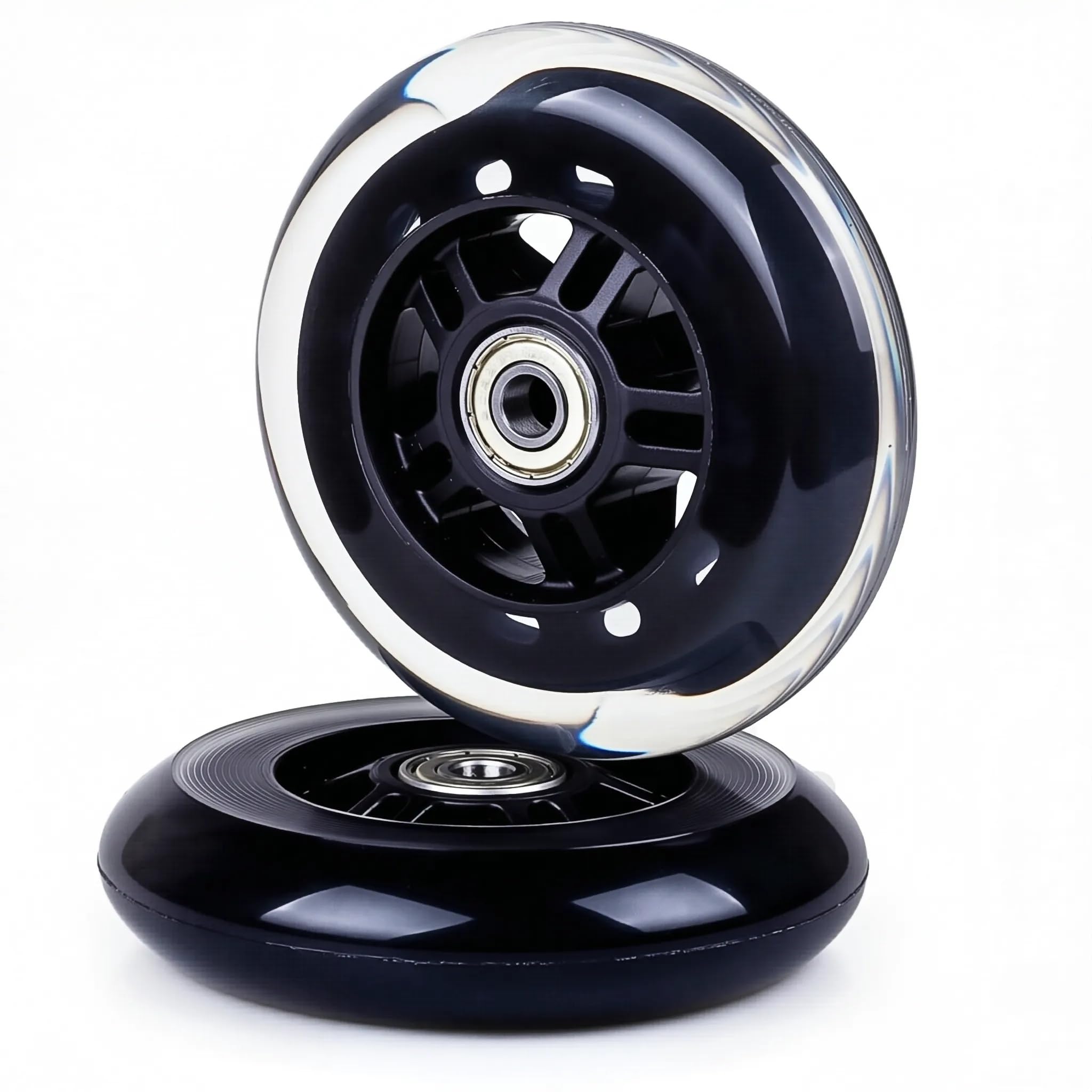 Photo 1 of 100mm Scooter Wheels (Pair) - Compatible with Most Setups, Pre-installed ABEC-7 Bearings, 24mm Width Pro Stunt Wheels, Black