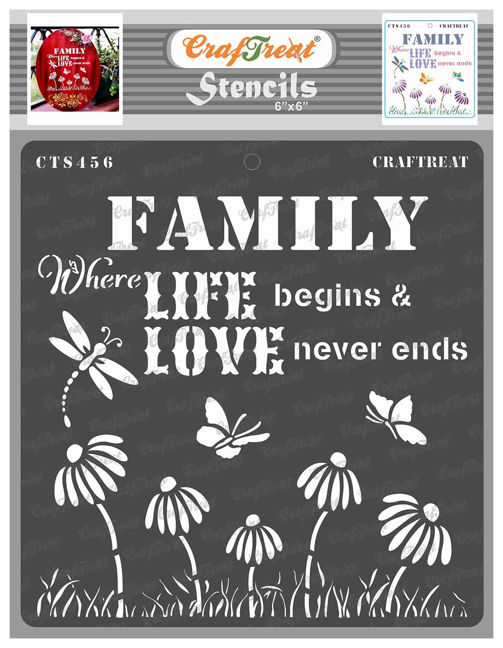 CrafTreat Reusable Family Stencils for Painting on Canvas - Family Love -6x6 Inch - DIY Art and Craft Stencils and Templates for Painting Words - Quote Stencils for Painting on Wood