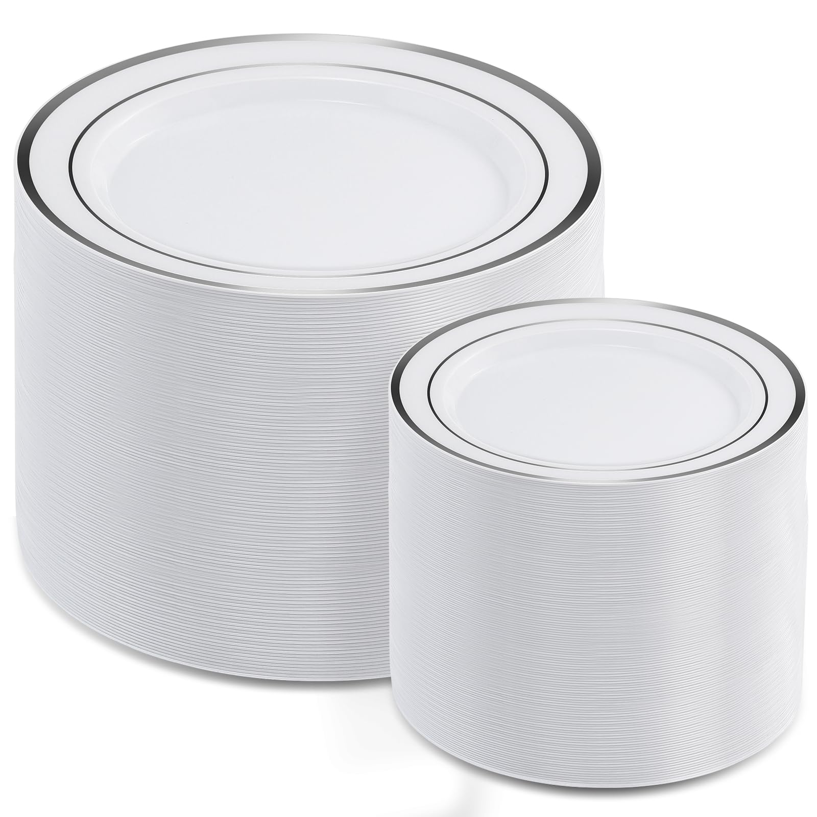 AOZITA 200Pcs Silver Plastic Plates, Disposable Plastic Party Plates for Party, Wedding and Birthday Image