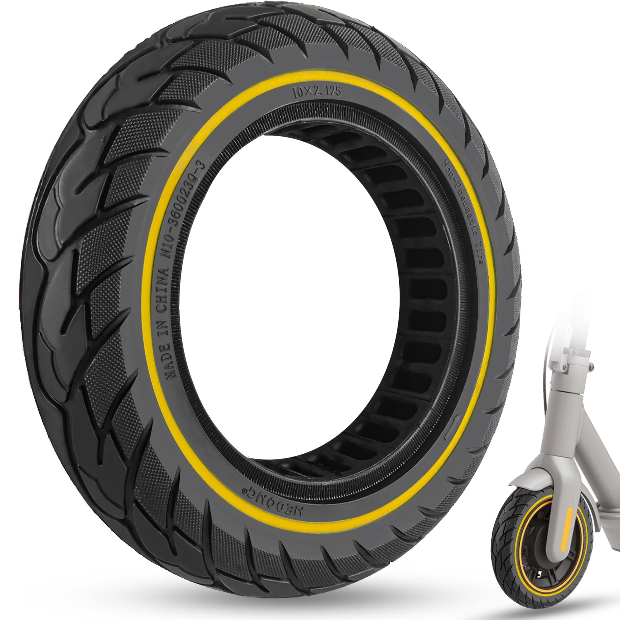 GLDYTIMES 10x2 10x2.125 Inch Solid Tyre Fit for Xiaomi 1s/ Mi Essential/Mijia M365 Pro, isinwheel S9MAX, iScooter i9, Sunclimb W4 Pro, RCB R17/R19 Electric Scooter Tyre, Yellow 1pc
