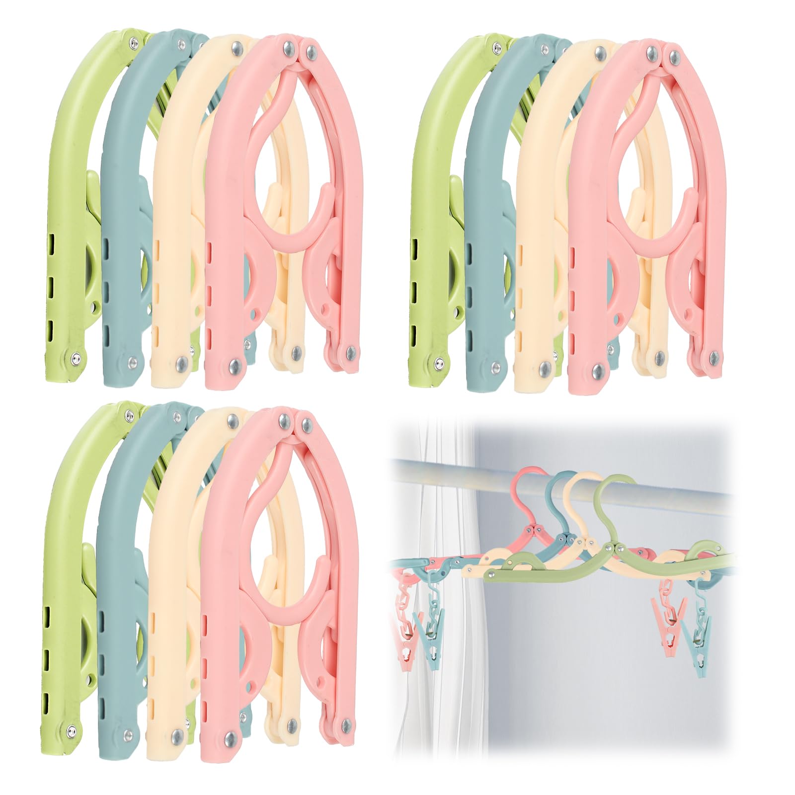 20 Pcs Folding Clothes Hangers, Portable Plastic Travel Coat Hangers with Clips, Non-Slip Foldable Space Saving, for Home Travel Outdoor Camping Cruise Essentials 4 Colors