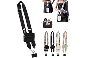 Dumwick Clip and Go Strap for Phone with Wallet Crossbody,Phone Strap with Zippered Pouch,Adjustable Phone Lanyard Crossbody (Black)