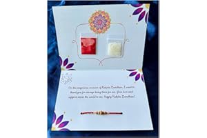 Rakhi Gift Set for Brother, with Handmade Rakhdi, Roli & Chawal, & Greeting Card. Traditional Rakhri Bracelets for Brother an