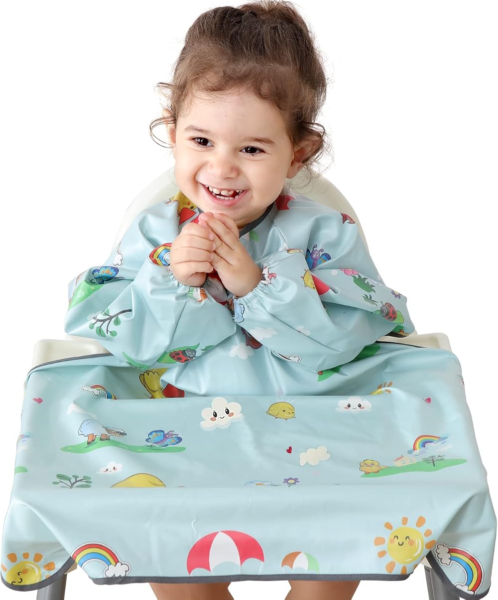 PewinGo Weaning Bib Full Cover Waterproof Long Sleeve Grey