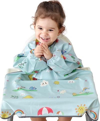 PewinGo Weaning Bib Full Cover Waterproof Long Sleeve Grey