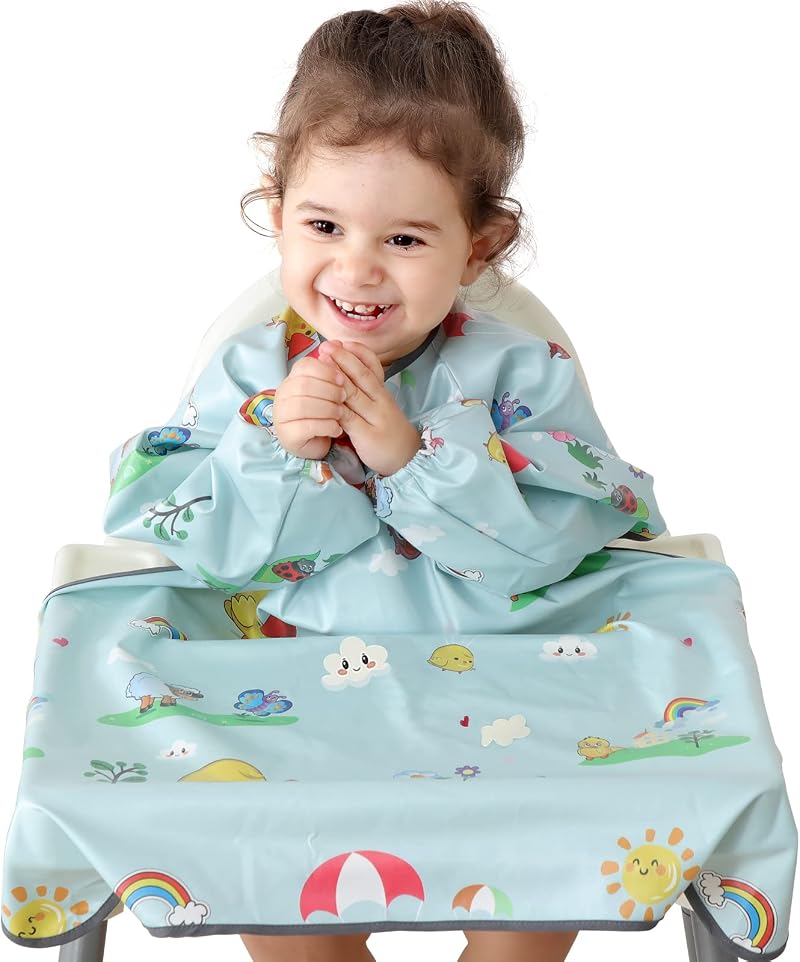 PewinGo Weaning Bib Full Cover Waterproof Long Sleeve Grey