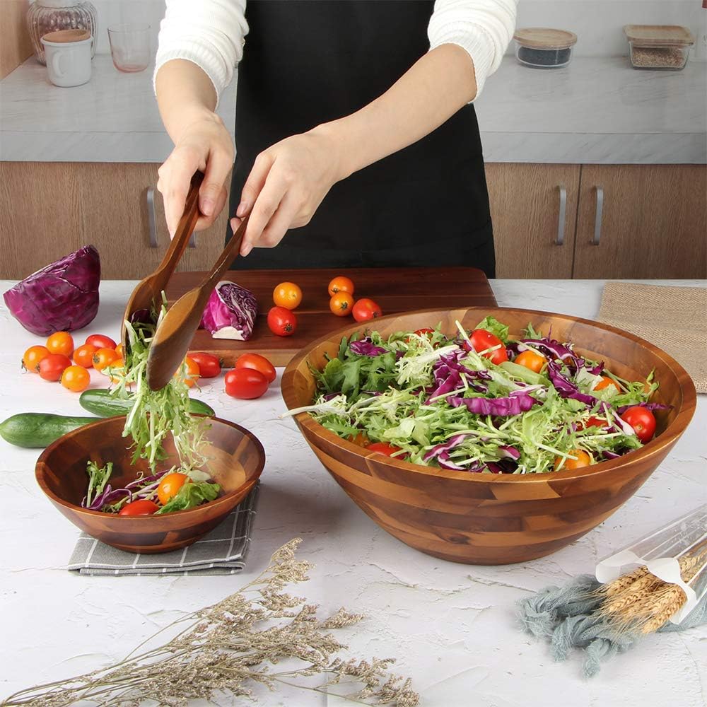 AIDEA Wooden Salad Bowl, 12.5Inch Acacia Wood with Salad Spoon and Fork: Kitchen & Dining