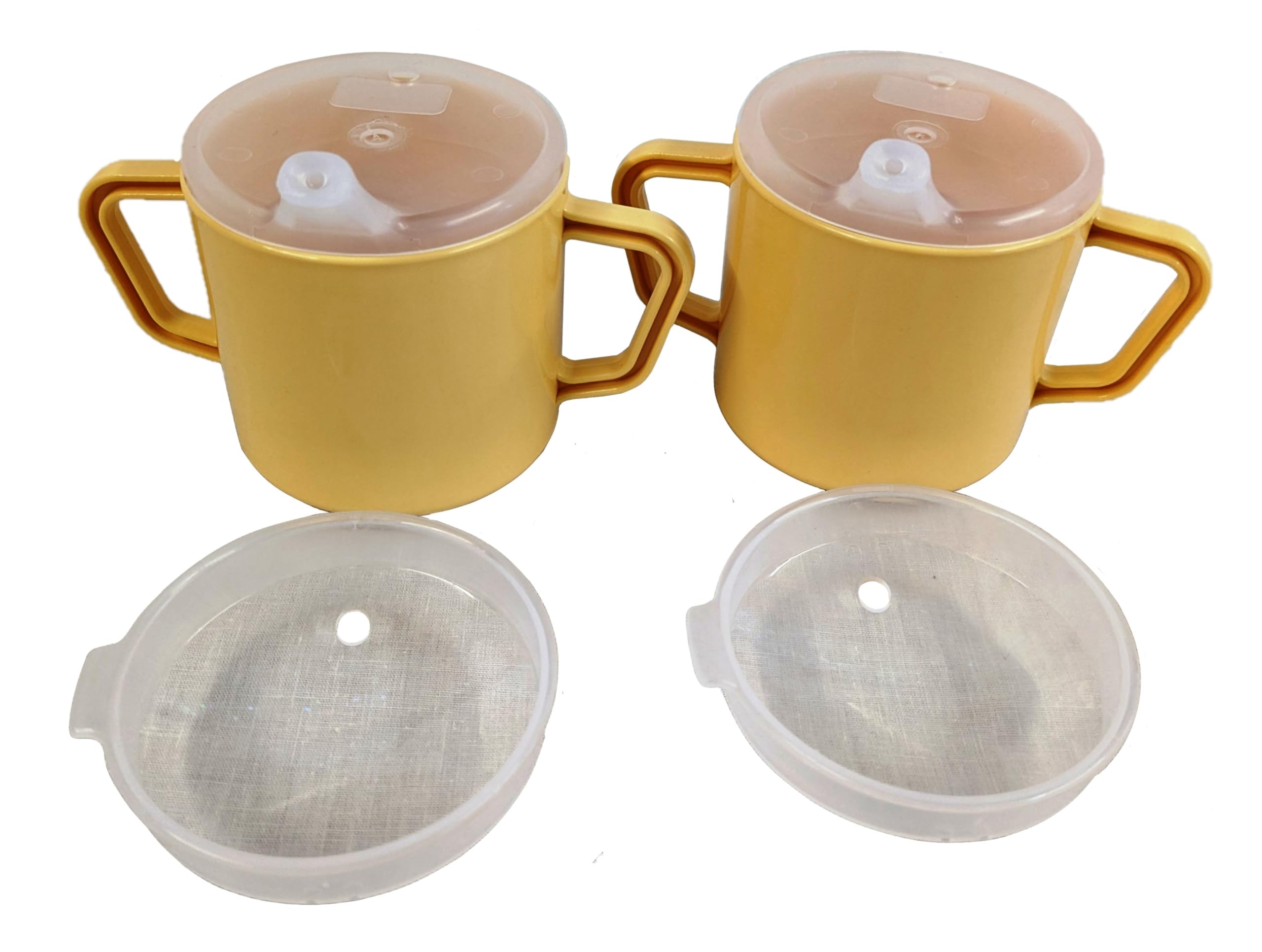 Lizzyoftheflowers 2 Pack - Sippy Cup for Adults - 250ml Non Spill Cup for Elderly. Strong, Easy Grip, 2 Handled Mug for Elderly. Two Types of No Spill Lids. Dishwasher Safe, Non BPA Plastic.