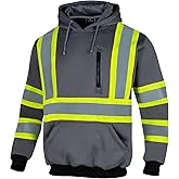 VENDACE High Visibility Hoodie for Men ANSI Class 3 Reflective Safety Hi Vis Fleece Sweatshirt Work Construction