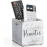 DRASTAR Remote Control Holder, Wood TV Remote Holder, Remote Storage Caddy, Remote Control Organizer (Retro White, 1 Slot)