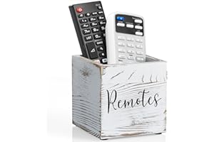DRASTAR Remote Holder,TV Remote Control Holder, Retro White Remote Caddy, Mini Remote Organizer for Table,Small Wooden Remote Box for Home Decor