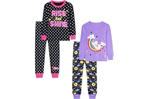 Vopawetty Girls 4-Piece Pajamas Cotton Christmas Pjs Set Kids Sleepwear