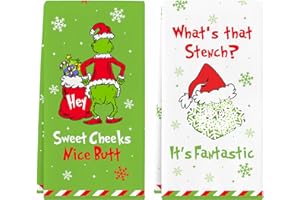 CHEROLOVEN Funny Christmas Hand Towels, 2 Pack Holiday Kitchen Towels, Absorbent Xmas Bathroom Towels, Cute Christmas Home Kitchen Bathroom Decorations, Novelty White Elephant Gifts for Women Men