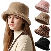 Chicingyou 4 Pcs Women's Winter Fuzzy Bucket Hat Winter Fluffy Warm Fisherman Faux Fur Bucket Hat Fisherman Caps for Outdoor