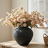 Beige Silk Flower Arrangements Home Decor, Large Floral Centerpieces For Tables, 22 Long Stems Fake Mums + Eucalyptus + Wild Flowers in Bulk, Artificial Flowers Coffee Dining Table, Faux Mums Flowers