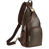 Polare Full Grain Cowhide Anti Theft Chest Shoulder Bag Vintage Sling Crossbody Casual Daypack for Daily Travel Hiking Outdoor Sports