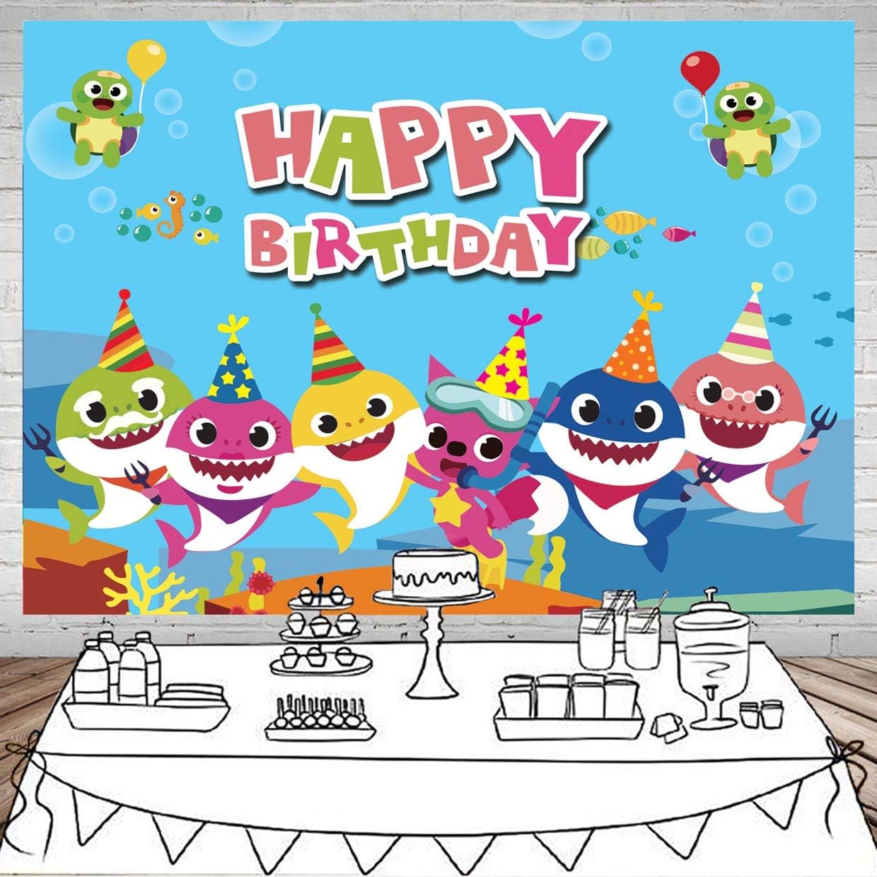 SJOLOON 7X5FT Baby Shark Photography Backdrops Undersea World Whale Baby Shark Starfish Seahorse Cartoon Backdrops for Pictures Happy Shower Banner Decoration Background Photo Booth Props 11471