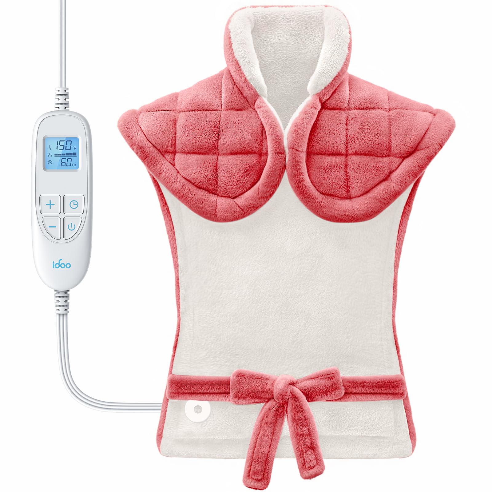 iDOO Heating Pad for Back Neck & Shoulders Pain Relief, Large Full Body Electric Heat Pad, Birthday Christmas Gifts for Women Men Seniors, FSA Eligible Items Only List, 6 Heat Settings Auto-Off,Pink Image