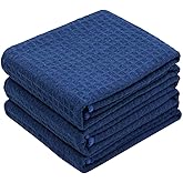VeraSong Waffle Weave Kitchen Towels - Thick Microfiber Absorbent Tea & Dish Drying Towels - Lint Free - 16Inch x 24Inch - 3 Pack Navy Blue