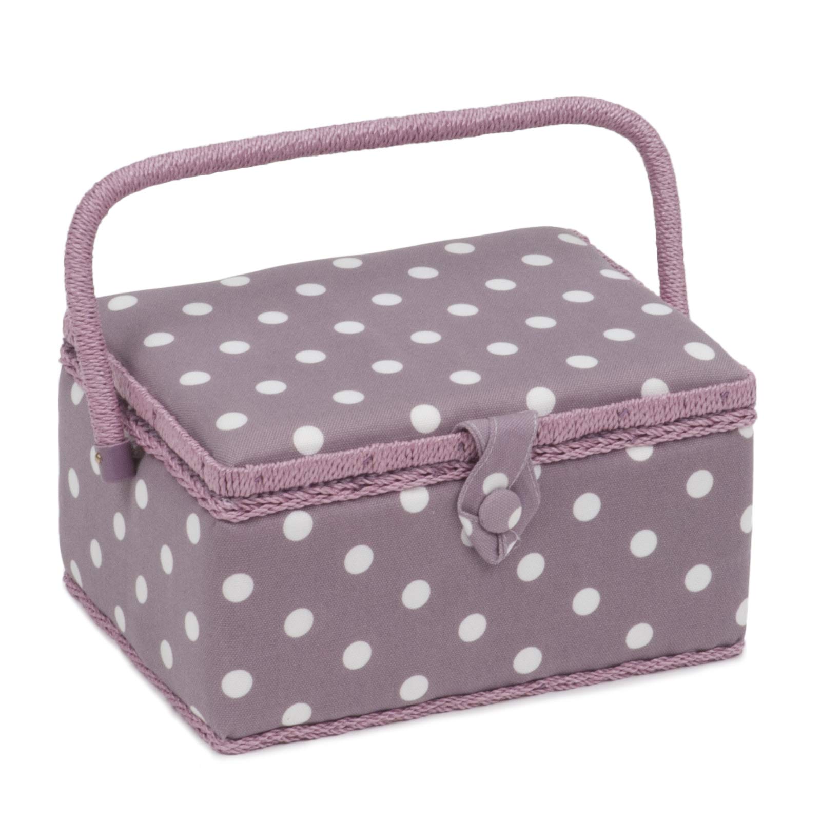 Hobby Gift Medium Sewing Craft Hobby Storage Box, Accessories Tray Pin Cushion Pocket PVC Handle 18.5 x 25.5 x 14.5cm, Mauve Spot