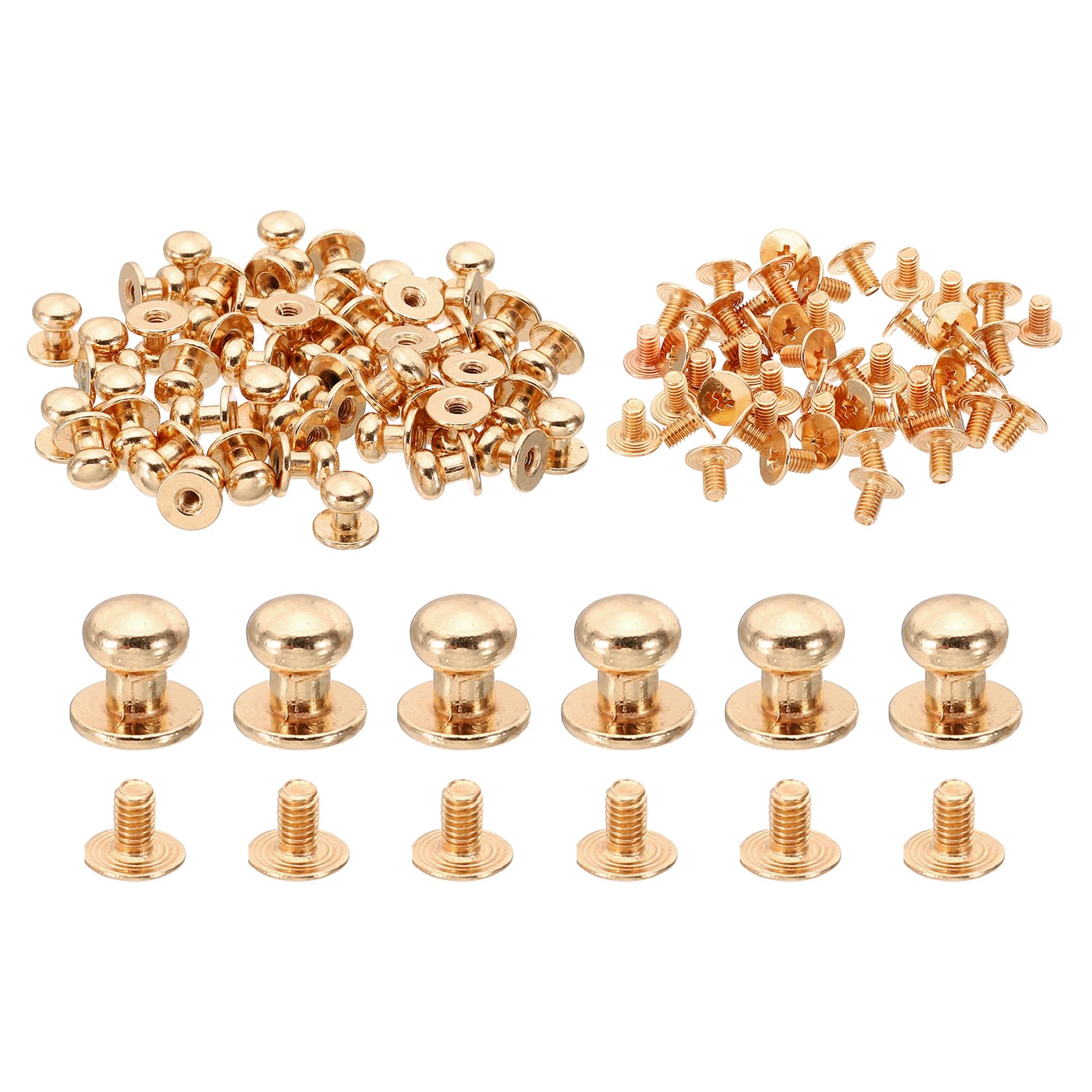 PATIKIL 7mm Leather Rivets, 50 Sets Round Button Head Studs Metal Screw Studs Posts Chicago Screws Rivet for Clothing Leather Crafts, Gold Tone