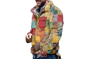 TOWMUS Mens Hoodie Mens Fleece Jackets Plaid Aztec Printed Quarter Zip Button Fuzzy Sherpa Pullover Sweatshirts Warm Winter