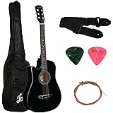 Juarez Acoustic Guitar [ LEFT HANDED] 38 Inch Cutaway 38CL/BK with Bag Strings Pick and Strap, Black