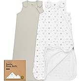 2-Pack Organic Baby Sleep Sacks, 100% Cotton - Soft & Breathable 0.5TOG Baby Wearable Blanket, Toddler Sleeping Sack 6-18 months, Easy to Wear Transitional Swaddles for Newborns, Infants (Nordic, M)