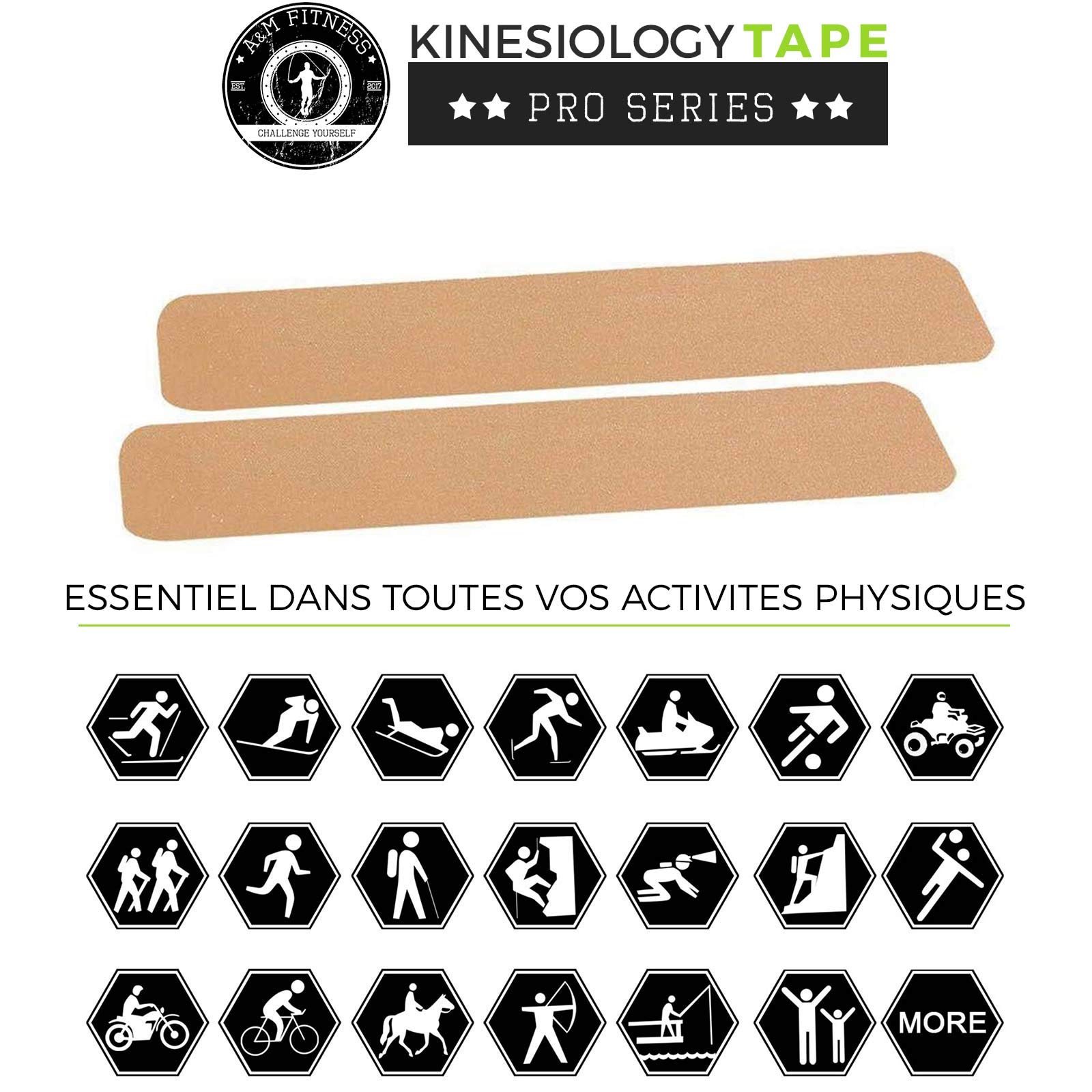 Bande de Kinesiologie Prédécoupée, Kinesio Tape pour Soutien Musculaire et Articulaire, Bande Médicale Strapping Professionnelle 2 Rouleaux de 5cm x 5mètres, Beige