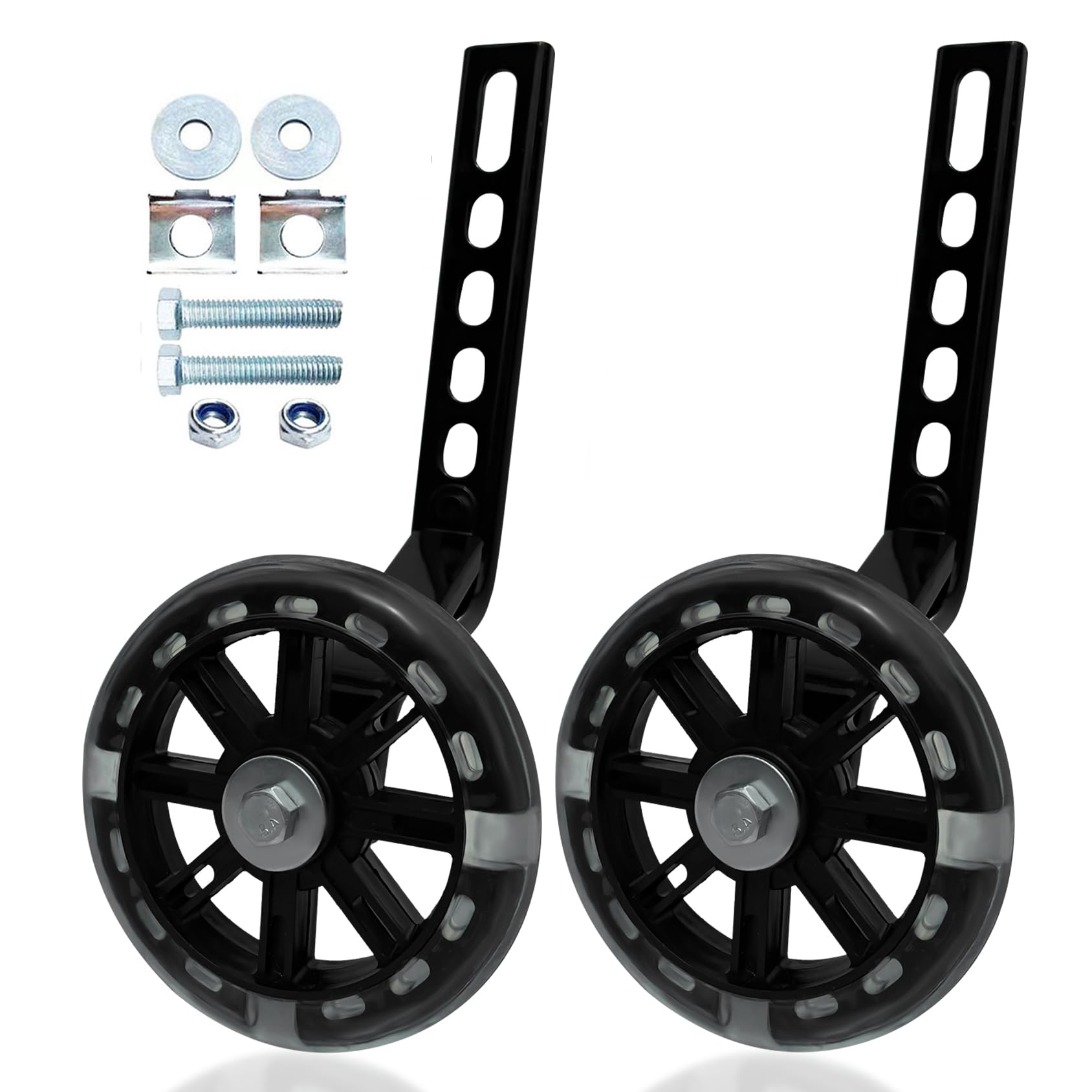 Photo 1 of Training Wheels Flash Mute Wheel Bicycle Compatible for Bikes of 12 14 16 18 20 Inch(black-1)