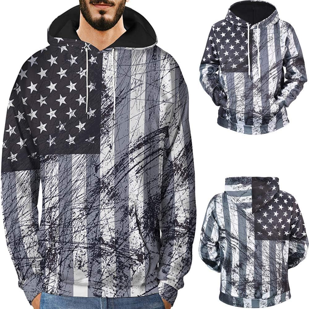 Men's Hoodie Long Sleeve Sweater Windbreaker 3D Print Doodle American Flag Sweatshirt Top