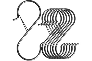 HEDGBOBO 7 Pack S Hooks for Hanging with Safety Buckle, 5 inch Heavy Duty Black Vinyl Coated Wire Shelving Hooks, Pot Rack Hooks for Hanging Plants, Bags, Kitchen Utensils, Cups, Pans