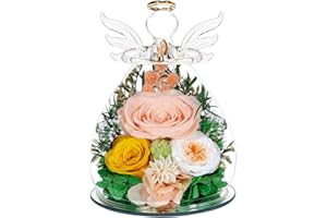 PUPPILUV Gifts for Women Preserved Rose Forever Flower Eternal Roses in Glass Angel Figurines Fresh Flowers for Delivery Christmas Birthday Gift for Mom Her Wife Grandma on Valentines Day Anniversary