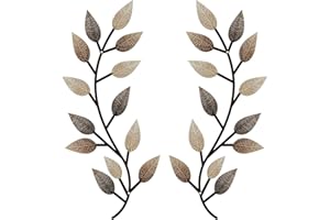 Zhengmy 2 Pieces Metal Tree Leaf Wall Decor Vine Olive Branch Leaf Wall Art Living Room, Hallway Wall Decor Outdoor Decoration(Vintage Brown)