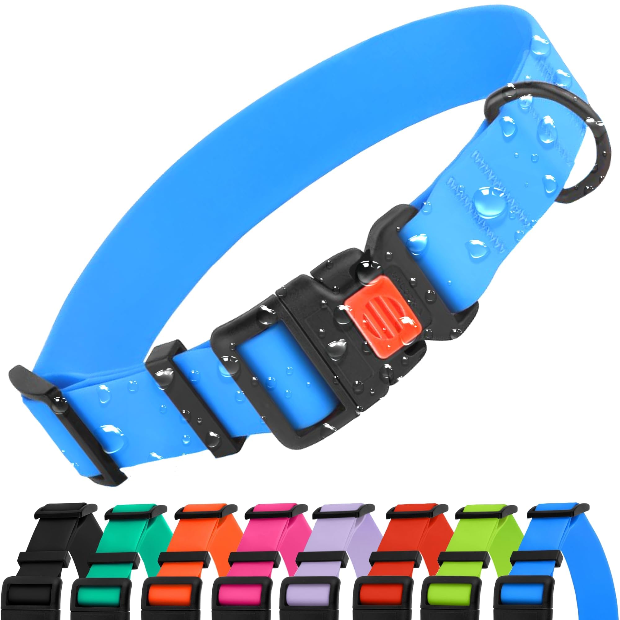 CollarDirect Adjustable Dog Collar Colorful Waterproof Pet Collars for Small Medium Large Dogs Puppy Pink Black Blue Mint Green Orange (Neck Fit 12"-16", Blue)