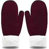 Tikeiuo Winter Warm Mittens for Women Thick Knit Fleece Lined Gloves with Elastic Cuff Fur Warm Mittens for Cold Weather Gift