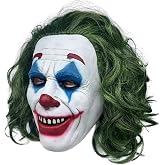 FULNEW Man Smile Latex Mask with Green Hair for Halloween Adult Clown Cosplay Costume, Role Play Dress Up for Garden Yard Party Props (JK24)