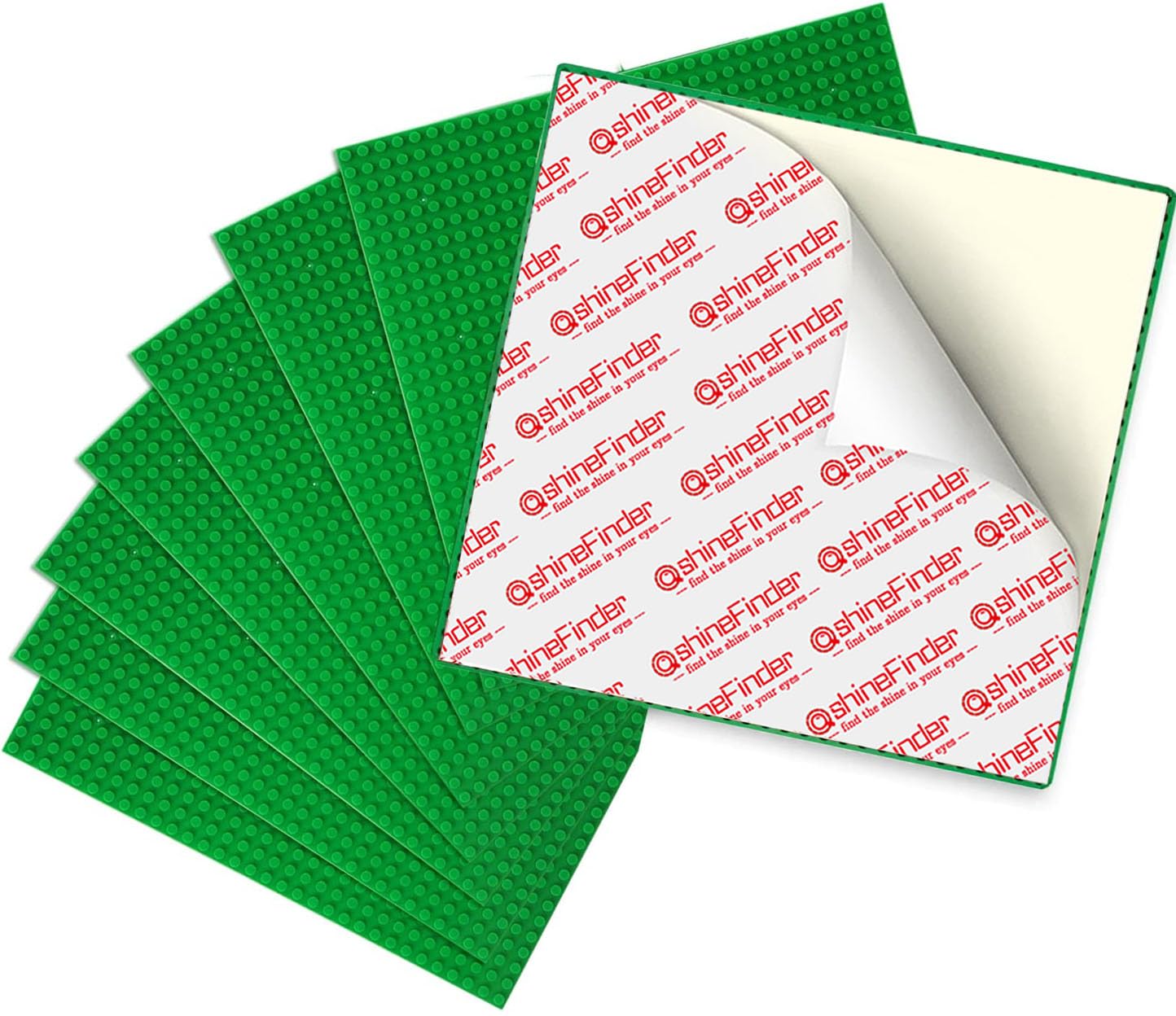 shineFinder 8 Panel Set Building Plate Compatible with Lego Building Blocks, 25.5 x 25.5 cm, Peel and Stick Base Plate for Table Top, Wall, Storage Box (8 Pieces, Green)