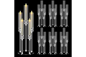 6 Set 5 Arm Acrylic Candelabra Centerpiece, Mjkeomo 27'' Tall Clear Candle Holder for Table, Wedding, Christmas, Fireplace Mantel Decor, Fits 0.82" LED Candles