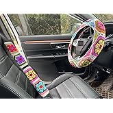 YDMZZB Crochet Galsang Flower Car Steering Wheel Covers,Car Interior Accessories Decorations (B,Steering Wheel Cover+2 Belt Cover)