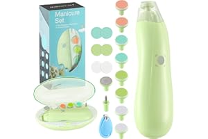Zooawa Baby Nail Clipper 20 in 1, Electric Baby Nail Trimmer,Baby Nail File Kit with Extra 12 Replacement Pads,Trim Polish Grooming Kit for Infant Toddler or Adults Toes Fingernails Care,Avocado Green