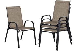 JMGJOY Stackable Patio Chairs Set of 4, Outdoor Dining Chairs, Outdoor Patio Dining Sets with Cooling Fabric, for Lawn, Porch, Pool, Garden, Brown