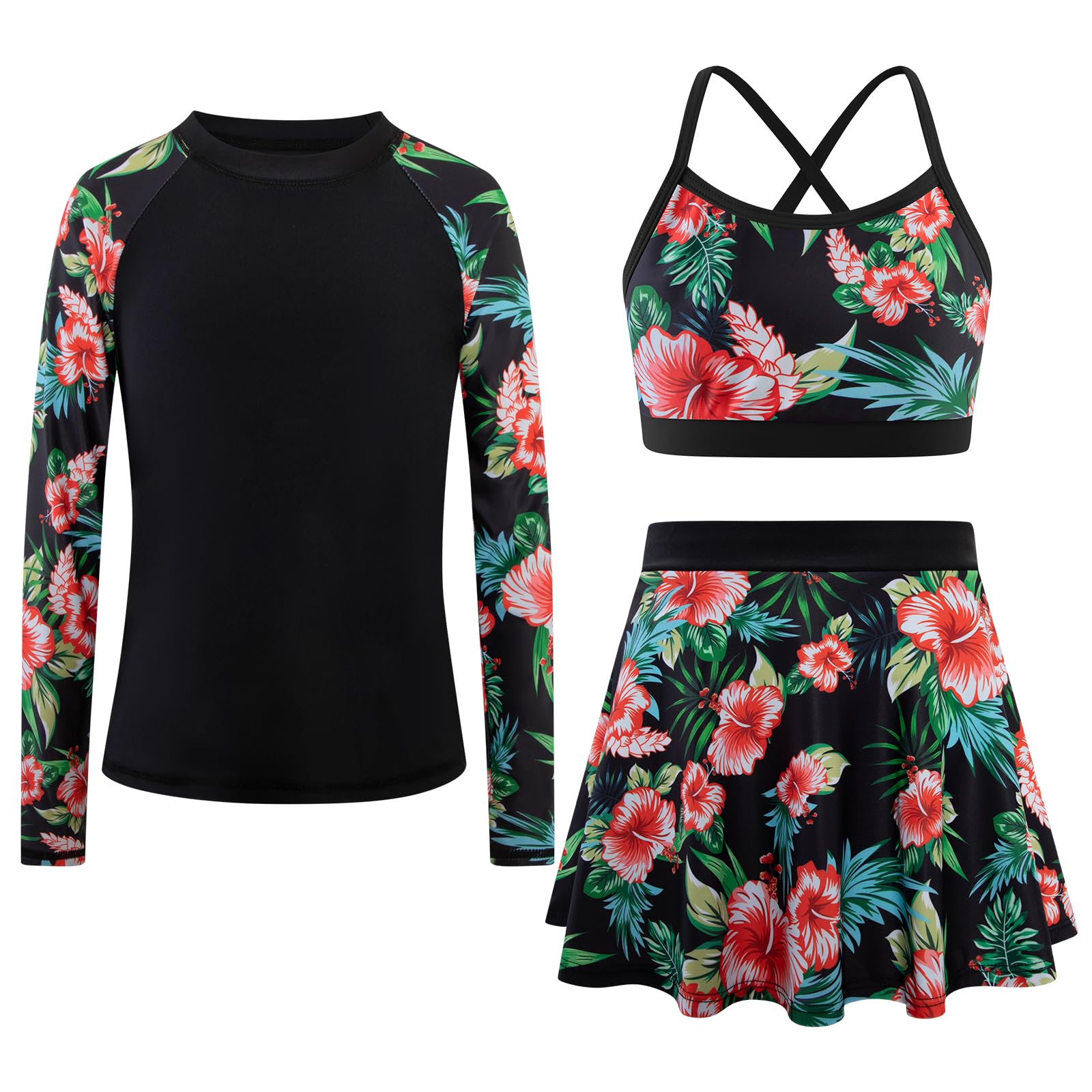 Photo 1 of Bathing Suits for Teens Girls Swimsuits Size 14-16 Long Sleeve Teen Swimsuit Shirt Black