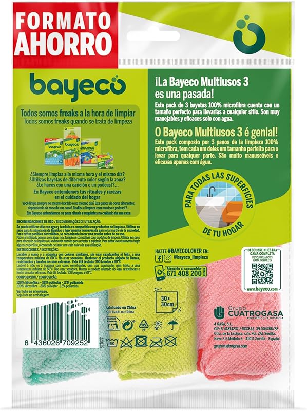 - Pack Bayetas Multiusos - 100% Microfibra - Todo tipo de superficies - Gran capacidad de absorción y acabados sin marcas ni pelusas, sólo con agua , 3 Unidades ( Paquete de 1)
