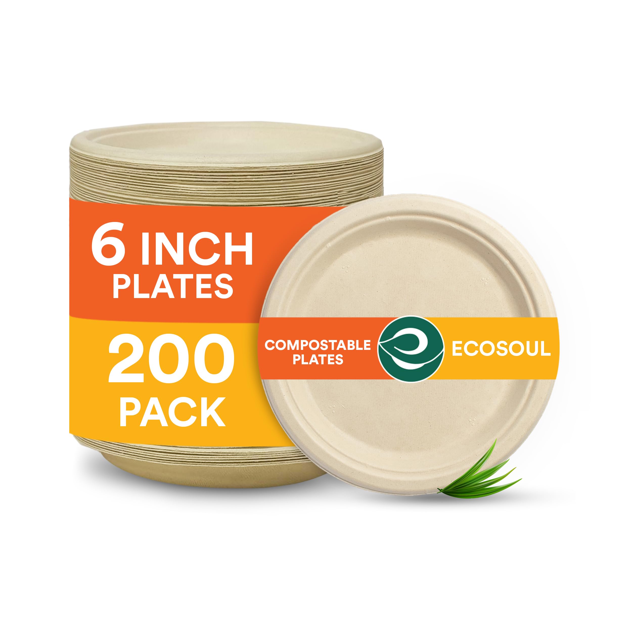 ECO SOUL 100% Compostable 6 Inch Small Paper Plates 200 [2x100 Pc ...