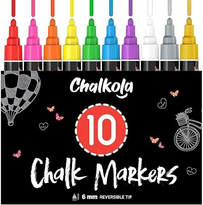 Chalkola Liquid Chalk Pens 10 Pack Gold & Silver 6mm Reversible Tip