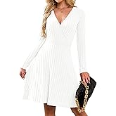 AUSELILY Womens Fall Dress 2025 V Neck Long Sleeve Dresses A Line Wrap Knit Dress