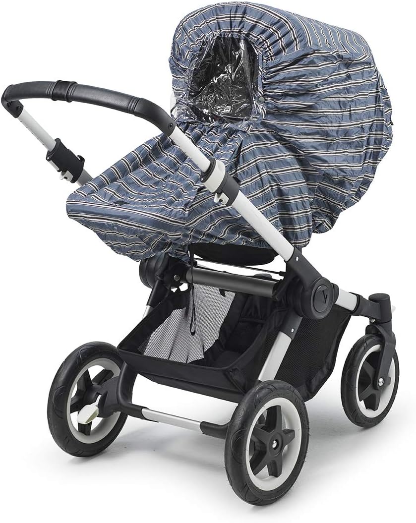 Elodie Details Universal Stroller Rain Cover Weather Shield with Transparent Window for Your Pram - Sandy Stripe, Blue